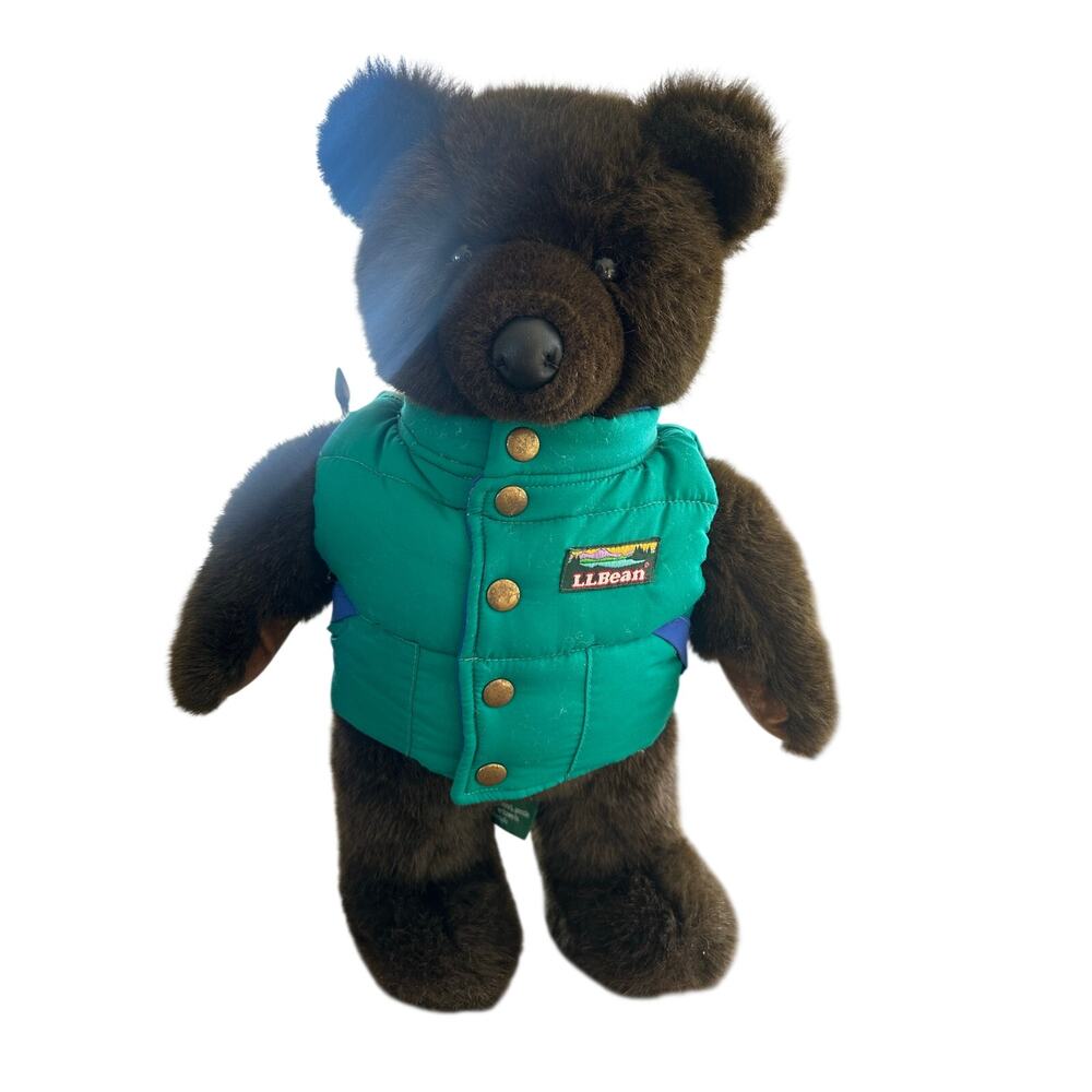 Vintage LL BEAN Plush Brown Bear Puffer Vest 18 inches tall Crunchy Camping